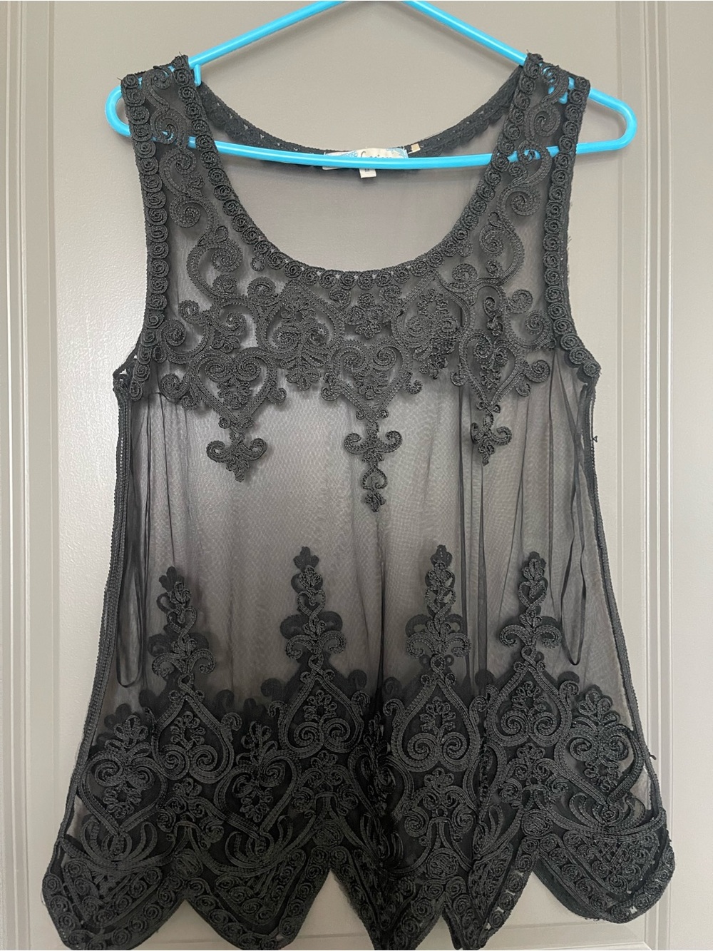 Sheer Black mesh gothic Embroidered Sheer Tank Top medium
